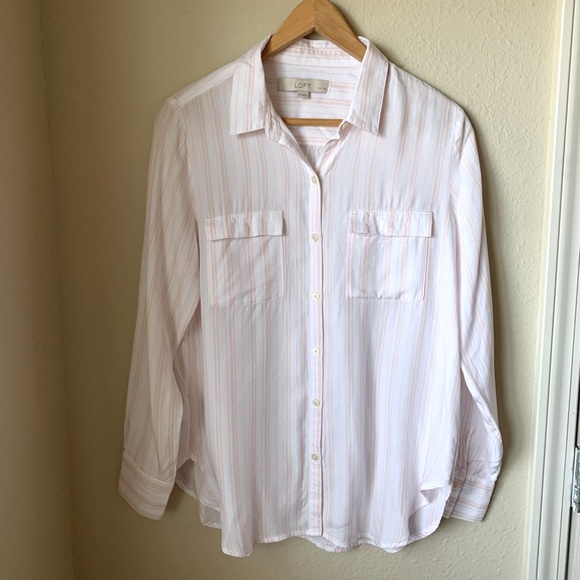 Loft button down in pink striped🌸 - Picture 1 of 10